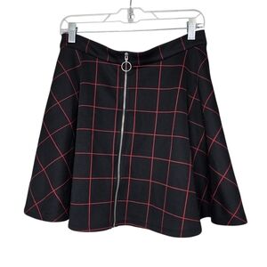 Hot Topic Black & Red Grid O-Ring Skater Skirt L